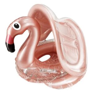 Flotador Flamenco Rosa con Purpurina y Sombrilla